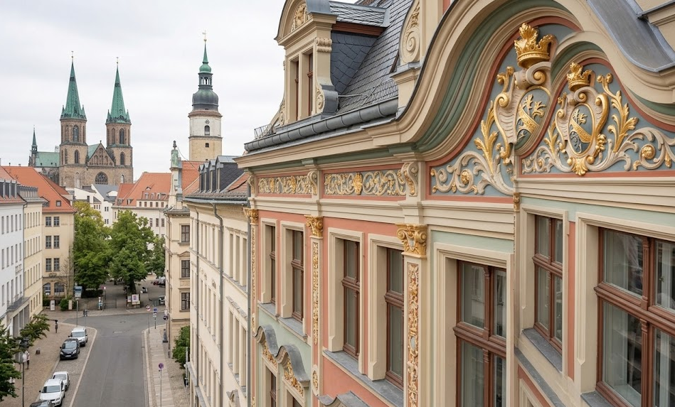 Saniertes Gründerzeitgebäude mit dekorativer Stuckfassade in Leipzig – Referenzprojekt Malerbetrieb Papenfuß